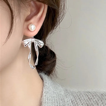 DAIIIBABYYY  -  New Arrival South Korea Light Luxury Tassel Long Pearl Bow Dangle Earrings For Women Fashion Sweet Metal Jewelry Gifts